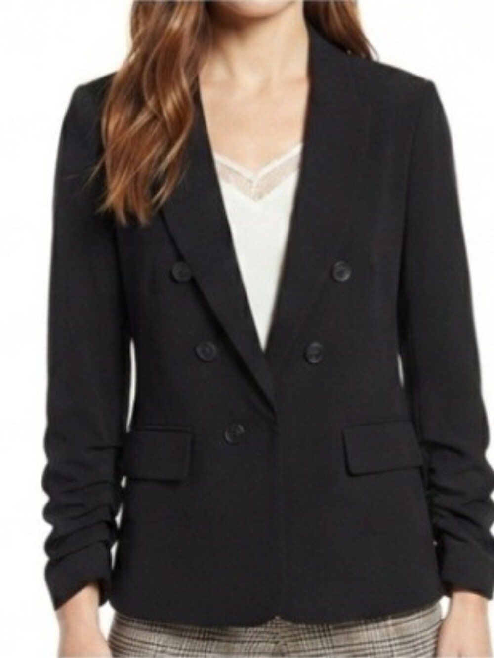1.STATE Ruched Sleeve Essentials Blazer In Rich Black Size Small